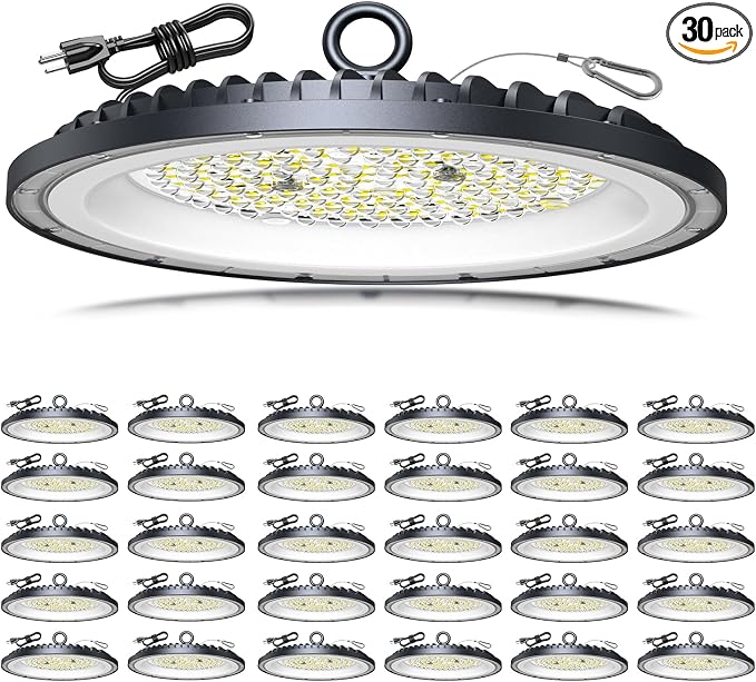 AIKVSXER 30 Pack LED Shop Lights, 300W 45000LM UFO LED High Bay Light | Warehouse Lights with 5' Cable US Plug, 6000K Daylight IP65 Waterproof LED Garage Lights, Commercial Bay Lighting