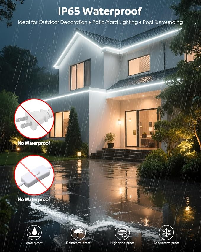 Aclorol 5M Outdoor Led Strip Lights Waterproof AC 110V-130V Flexible LED Rope Lights Outdoor Cool White 6000K Cuttable LED Lights String for Garden Patio Indoor Decorative Lighting 120LEDs/M 16.4FT