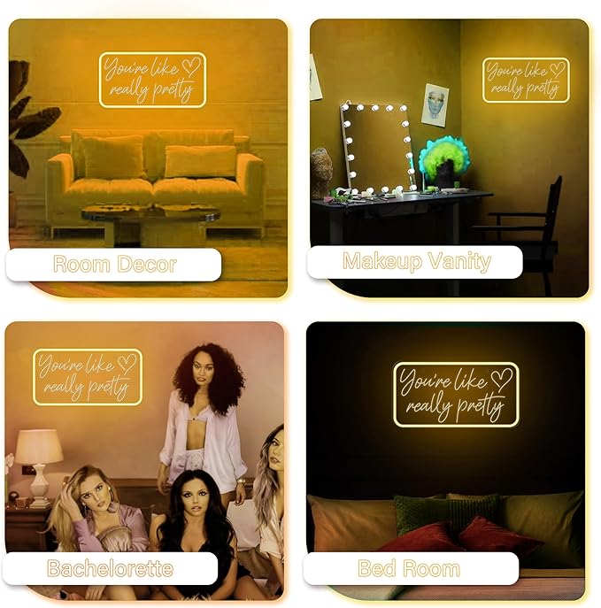 You're Like Really Pretty Neon Sign for Wall Decor, Warm White LED Neon Lights Signs Neon Light Up Sign for Bedroom, Salon, Wedding Party - Best Gifts for Teen Girls