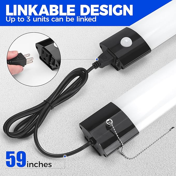 Barrina BS84 Motion Sensor LED Shop Light for Workshop 4FT, Garage Lights Plug in Fixtures, 84W, 5000K, 10000LM Motion Activated, Linkable & Hanging or Flush Mount, 4 Packs