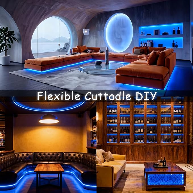 Blue 50 Feet Led Lights Strip Indoor Rope Lights Easy DIY Cuttable Strip Lights for Fish Tank Bar Room Bathroom Living Room Kitchen Ceiling Wall Vanity Mirror Decor