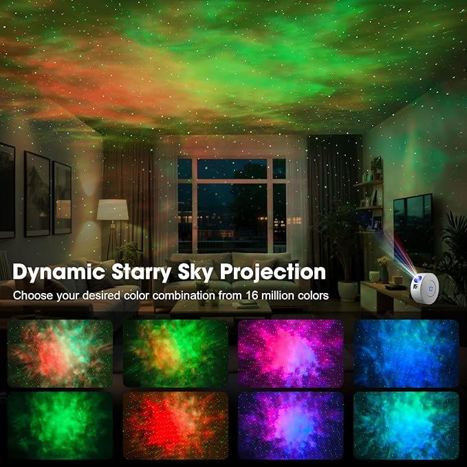 Laser Safety Certified Star Projector, Galaxy Projector with Smart App & Voice Control, 900 Sq.ft Coverage, 4 Custom Scenes, 25dB Silent Operation with 4 Positioning Angles