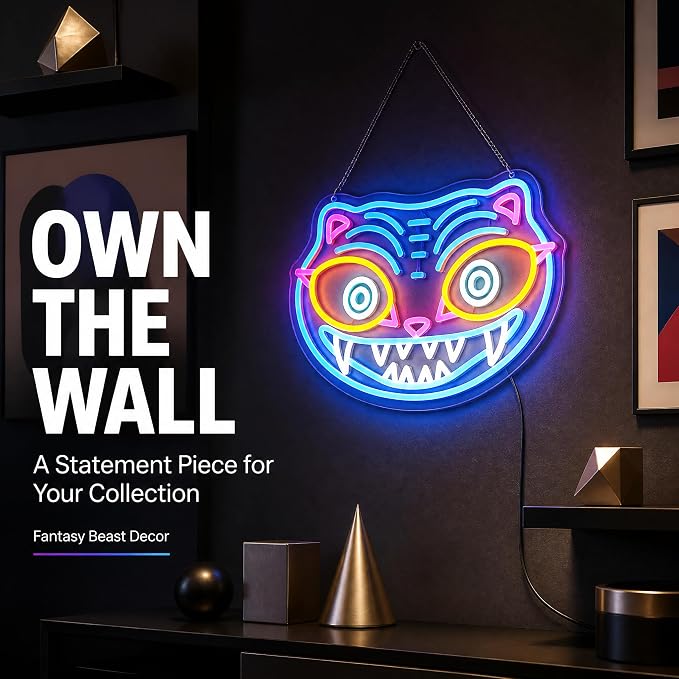 Tiger Neon Sign, | Fierce Animal Wall Light, Fantasy Game Room Light, 7.9"x15.7"IN