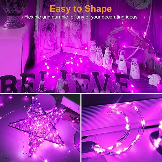 btfarm 12 Pack Purple Halloween Fairy Lights Battery Operated with 3 Modes | 7Ft 20 Led Twinkle Lights, Waterproof, Bulk Mini Silver Wire for Mason Jars Spooky Party Table Centerpiece Decor