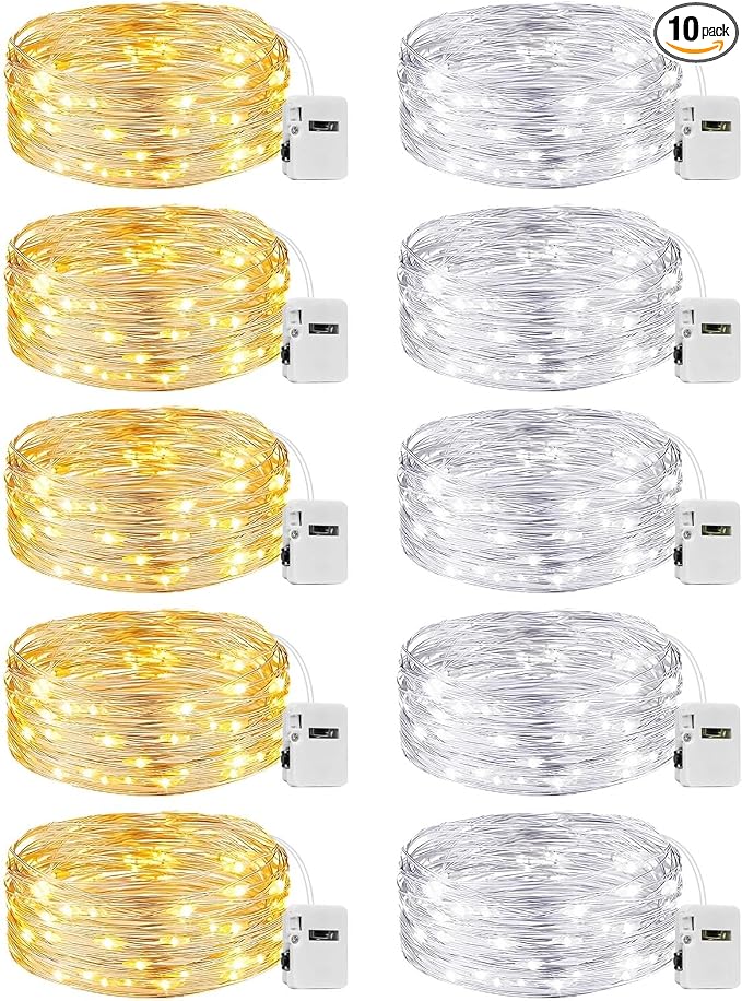 10 Pack Fairy Lights Battery Operated - 7ft 20 Led Twinkle Lights 3 Modes, Bulk Mini String Lights Waterproof for Mason Jars Vases DIY Party Wedding Decoration Christmas -Warm and Cold White