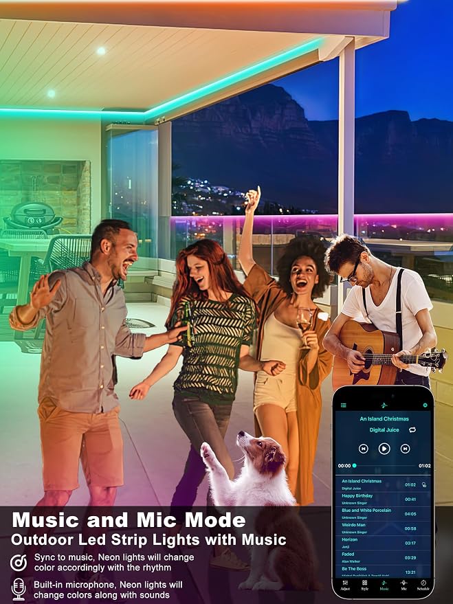 Ledagic Outdoor Led Strip Lights Waterproof 198ft, Ip68 Outside Led Light Strip Waterproof with Remote and App Control, Exterior Music Syne RGB Led Rope Lights for Bathroom, Party Home Decor (2*99ft)