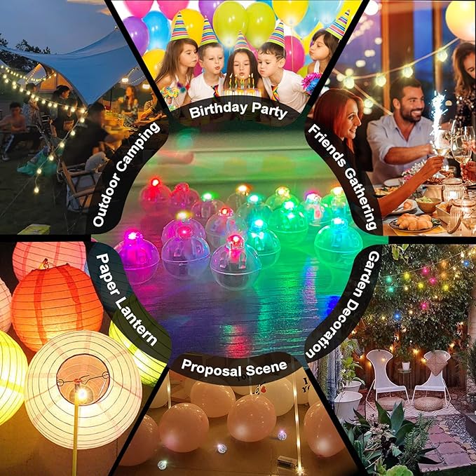 50pcs Multicolor LED Balloon Lights, Rainbow-Colored Round LED Flash Mini Ball Lights for Paper Lanterns, Balloons, Indoor/Outdoor Party, Event, Wedding, Halloween, Christmas Decorations