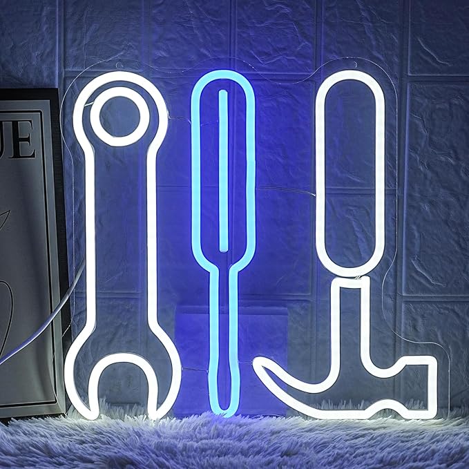 Tool Set Neon Sign Garage Neon Sign for Wall Decor LED Neon Lights for Hardware Shop USB Dimmable Neon Sign for Man Cave Workshop Garages, or Shops 12.9x13.7 Inches