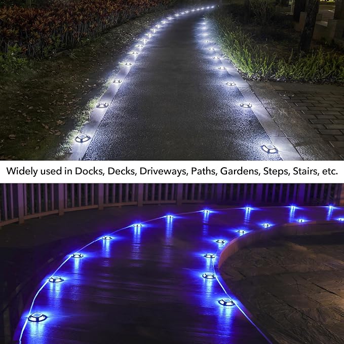 AGPTEK Solar Driveway Light Outdoor 1 Pack, 2 Color Modes LED Deck Dock | Marine Waterproof Driveway Marker Lights for Step Sidewalk Stair Garden Pathway Walkway Yard (Blue Light/Cool White, Black)