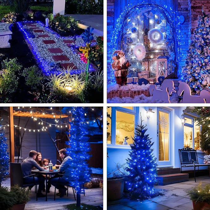 JMEXSUSS 2Pack Blue Fairy Lights Battery Operated with Remote for Christmas | Total 400 LED 132 ft, 8 Modes Twinkle String Lights for Xmas Tree Bedroom Fence Wreath Fireplace Indoor Outdoor Decorations