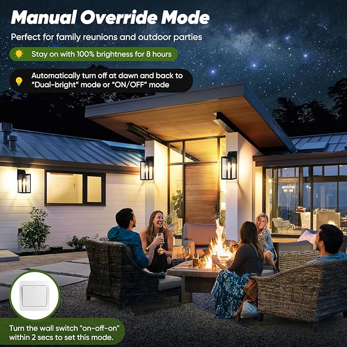 2-Pack 13” Upgraded Motion Sensor Outdoor Wall Lights, Black | Auto ON/OFF, 3 Lighting Modes, Waterproof, Rust-Resistant, Durable Metal & Clear Glass, Standard E26 Sockets, Easy to Install