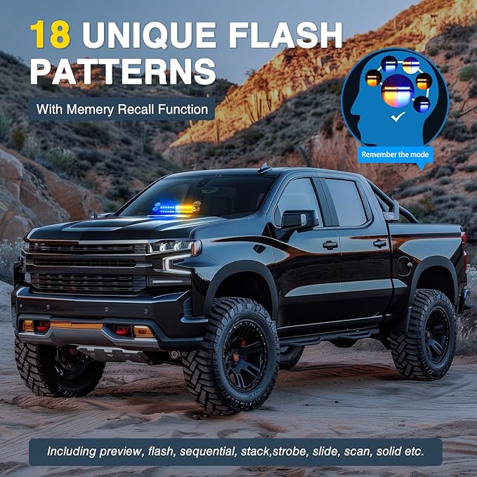 Nilight 12LED Traffic Advisor Strobe Light Bar Amber Blue Emergency Warning Hazard Safety Dash Front/Rear Windshield Flashing Lights for Cars Trucks Police Firefighter Plow Construction Vehicles