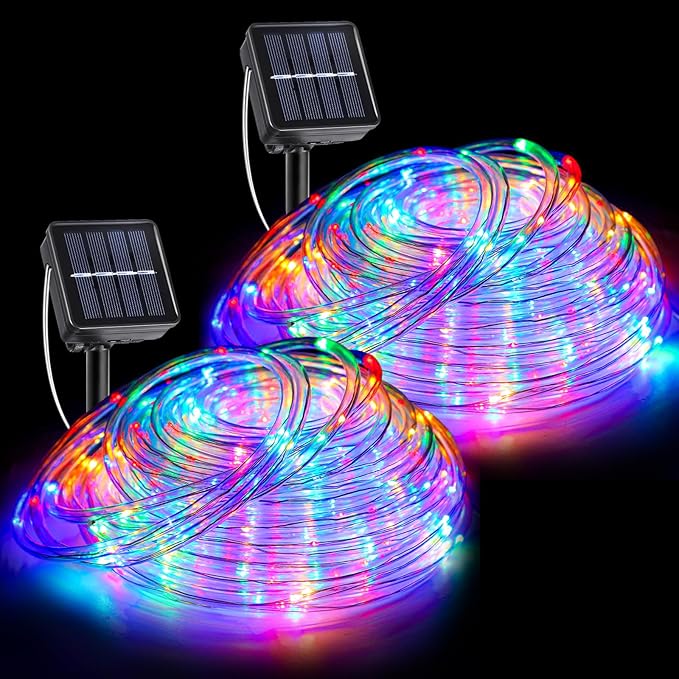 2 Pack Solar Rope Lights Outdoor Waterproof, Total Solar 66FT 270 LED String Lights for Outside, 8 Modes Twinkle Fairy Light for Trampoline Yard Pool Pathway Fence Decorations, Multicolor