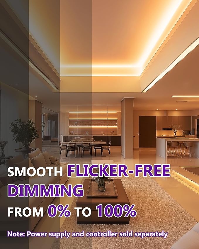 HitLights COB LED Strip Lights Warm White 2700K, 16.4ft 12V Tape, UL Listed | 2640 LEDs, 426 lm/ft, CRI 90+, IP30, High Density, Cuttable, Rope Lighting for Kitchen Cabinets, Power Source Not Included