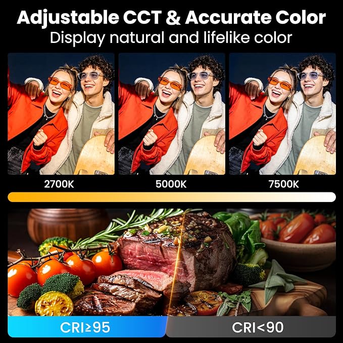 RGB Video Light, 135 LED Portable Camera Light, 360° Full Color Photography Lighting, 2700-7500K CRI 95+, 13 Light Modes for Phone, DSLR Video Recording, Vlog, YouTube Game Live Streaming