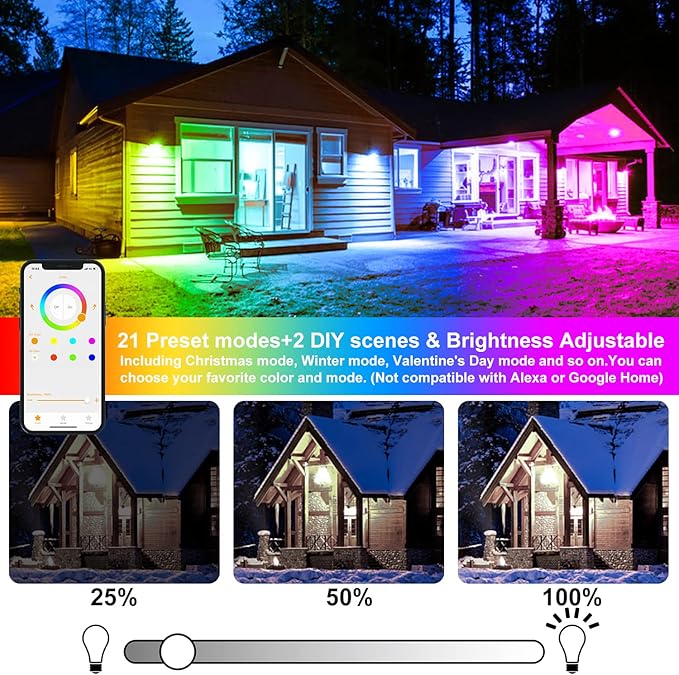 LED Flood Light Outdoor, 800W Equivalent 8000LM, Smart RGB Landscape Lighting with APP Control, IP66 Waterproof Color Changing Uplight, Daylight 5700K 23 Modes Floodlight for Garden Yard Stage, 2 Pack