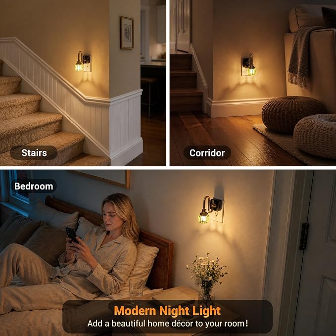 JandCase Night Light, Night Lights Plug into Wall Green Tulip | LED Nightlight, 0-100LM Dimmable Nightlights, Dusk to Dawn Sensor, 1W Vintage Nite Light for Bathroom Hallway Decor, 1 Pack