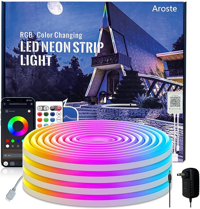 Aroste 32.8-Foot RGB neon Light Strip, Festive Decoration Light Strip | Waterproof IP67 light strip, supporting remote control and app control, suitable for bedroom and gaming LED light strips