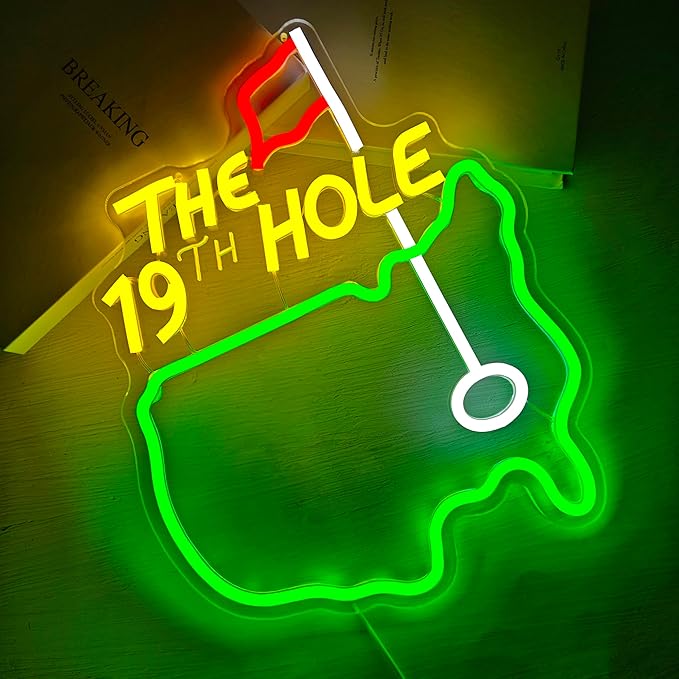 The 19th Hole Neon Sign Golf Neon Lights foe Wall Decor Bar Light Up Sign for Bar Man Cave Golf Club Sports LED Signs 19th Hole Neon Wall Sign Decoration Gifts for Golf Lovers