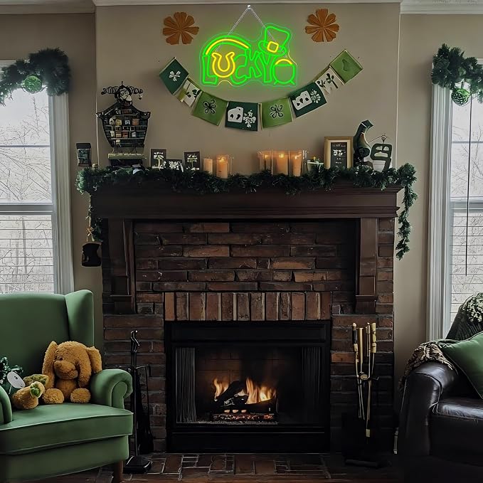 Lucky Clover Neon Sign Green Leaf Light for St. Patrick's Day Decoration | 15.7IN*9.8IN,Five level brightness adjustment,USB power,For Bar,Club,Pub,Party,Restaurant,Bedroom,Home,Family