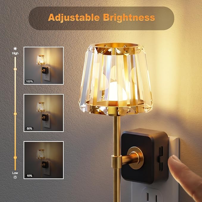 JandCase Night Lights Plug into Wall, 2 Pack Vintage Nightlights | Dusk to Dawn Sensor, 0-100LM Dimmable, Crystal Lamp for Living Room Bedroom Hallway