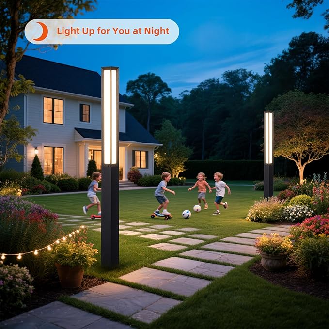 Landscape Path Lights, 92" Tall Outdoor Pathway Bollard Light Waterproof, Driveway Pole Lamp 3000K LED Yard Walkway Lighting, Modern Patio Lantern AC100-240V Wired Fixture for Lawn Commercial