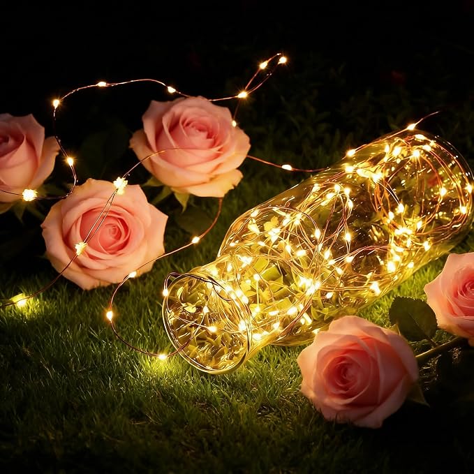 Warm White Fairy Lights Battery Operated - 2 Pack 16.4ft 50 LED | Starry Fairy Lights , 8 Modes Waterproof with Timer for Indoor Outdoor Bedroom Party Holiday Christmas Decor, Copper Wire