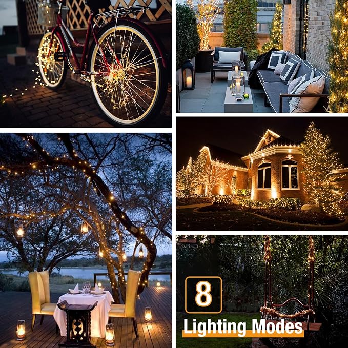 btfarm 2 Pack Solar String Lights Outdoor, Total 78FT 240LED Fairy Lights | Solar Twinkle Light Outside Waterproof, 8 Modes, Copper Wire Solar Powered for Christmas Garden Tree Wedding Party,Warm White