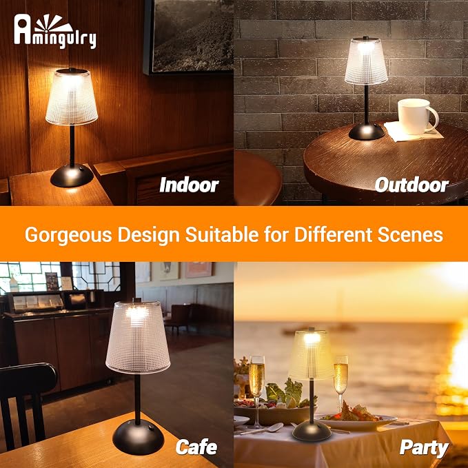 Cordless Table Lamp, 4000mAh Rechargeable Battery Operated Lamp, 3 Color Modes & Stepless Dimmable LED Touch Lamp, Portable Retro Metal Beside Lamps for Home Desk Bedroom Restaurant(Black) | 4000mAh Battery Operated, 3 Color Modes, Dimmable LED Touch B...