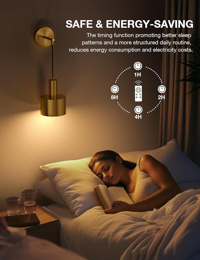 Battery Operated Wall Sconce Set of 2, Gold Wireless Rechargeable Wall Lights with 5200mAh Dimmable Detachable Bulbs and Remote, 9 Colors Sconces Wall Decor for Bedroom Living Room Hallway