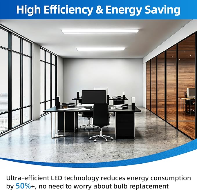 hykolity 4FT 6.4'' W LED Wraparound Light with 40W 4400lm 5000K, No Glare | 4 Foot LED Light Fixture, Low Profile, Flush Mount Ceiling Light for Garage, Workshop, Office, Kitchen, Basement,ETL, 4 Pack