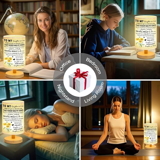WSYEAR to My Daughter-in-Law from Mom The Start You're More Than JUST A Daughter-in-Law You're Also My Daughter-in-Heart Personalized Wooden Table Lamp for Couple Birthday Home Decoration