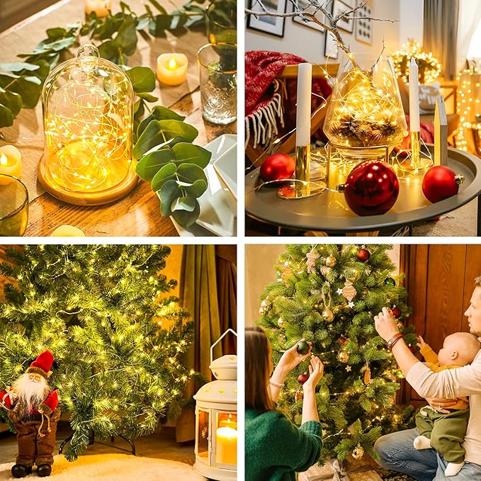 JMEXSUSS 4 Pack 50 LED Fairy Lights Battery Operated, 16.1ft Warm White Twinkle Lights Indoor Outdoor, Battery String Lights for Bedroom Classroom Dorm Wedding Party DIY Christmas Decoration