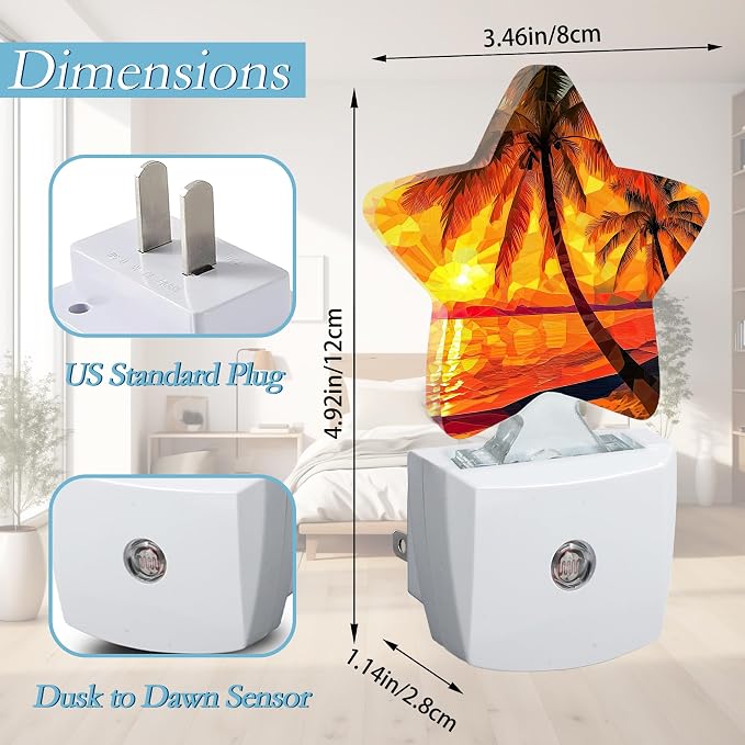 Sunset Seashore Plug-in Night Light with Dusk-to-Dawn Sensor for Bathroom,Bedroom and Hallway Sleep Friendly Lamp for Women/Girls/Boys Gift,0.5w