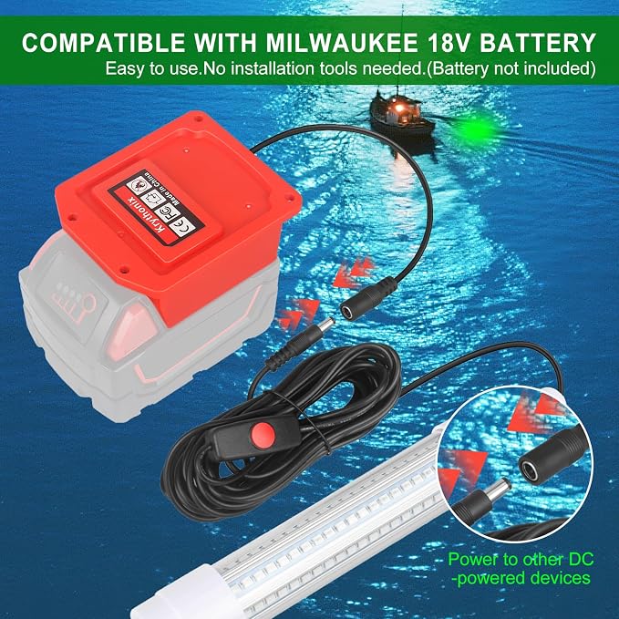 Underwater Fishing Light Compatible with Milwaukee Batt Tool Only | Green Fishing Light LED Underwater For Crappie And Squid Attaracting,13W,1512 lumens,Green Dock Light(No Battery)
