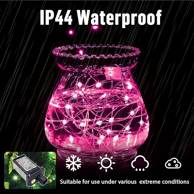 3 Pack Valentine's Day Pink Fairy Lights Plug in, 33Ft 100 LEDs Waterproof Twinkle Firefly Starry String Lights with Adaptor, for Wedding Christmas Indoor Outdoor Patio Garden Decoration