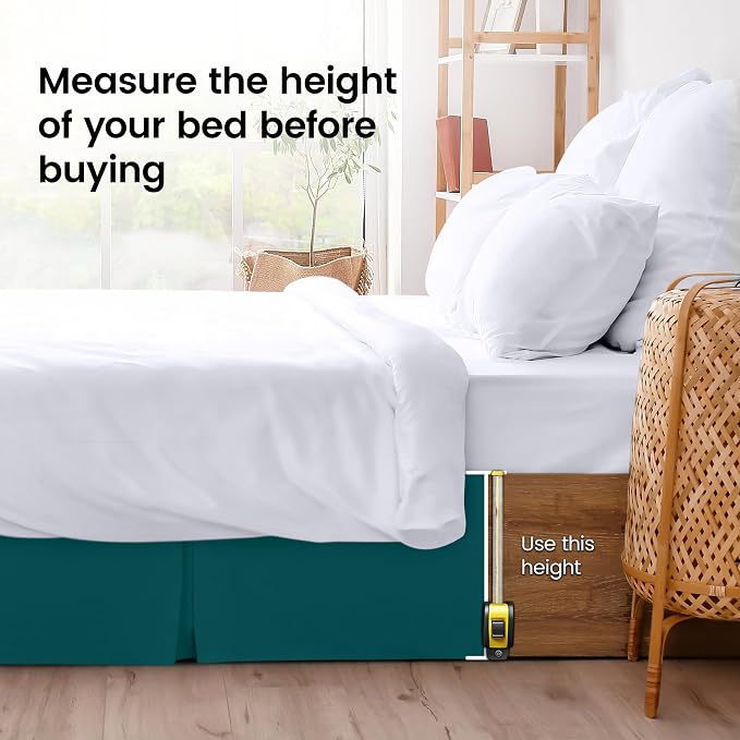 Queen Bed Skirt, Hides Under-Bed Storage 16 Inch Drop, Pleated, Teal | Easy Fit Design, Shrinkage & Fade Resistant, Hotel Style, Microfiber Durable Fabric, Machine Washable