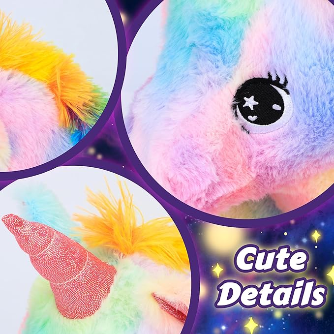 Easfan LED Unicorn Plush Light-up Stuffed Animal with Colorful Night Lights Glow in The Dark Birthday Festival for Kids Toddlers Girls Rainbow,10”
