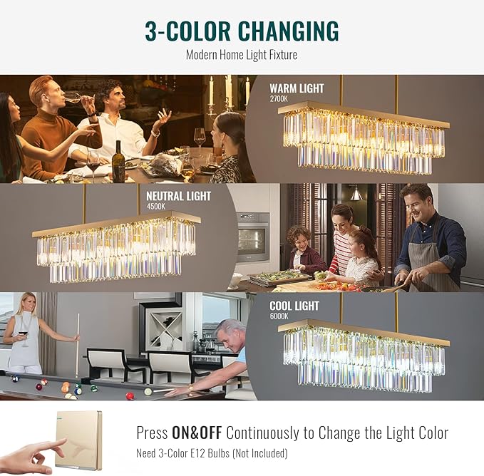 Siljoy 10-Light Rectangle Gold Crystal Chandelier for Dining Room Modern Rectangular 2 Tiers Crystal Raindrop Chandelier Linear Pendant Ceiling Light Fixture for Kitchen Island L40'' x W10'' x H10''