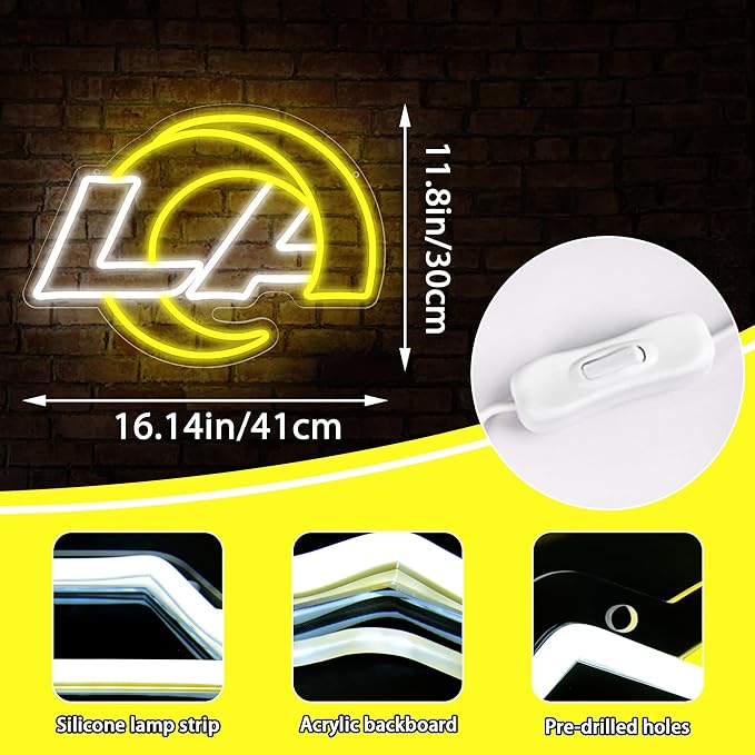 Football Neon Sign for Wall Decor Football Team Dimmable Led Neon Light for Man Cave Birthday Gifts for Rugby Fans Yellow Light Up Sign for Bedroom Party Club Bar Dorm Decoration Size16.1*11.8In(ZYLD267)
