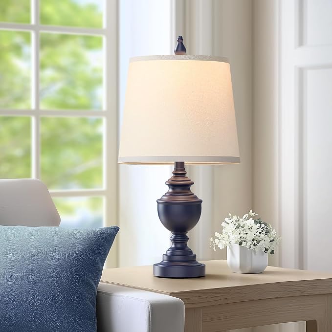 Retro Table Lamps Set of 2, Bedside Lamp for Bedroom Rustic Farmhouse Table Lamps for Living Room, Vintage Nightstand Lamps with White Shades, Blue