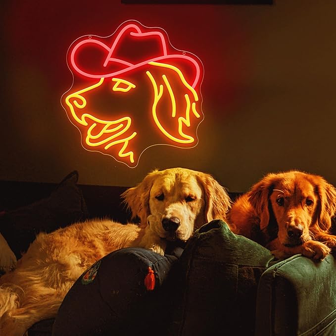 Golden Retriever Neon Signs, Dimmable Dog Neon Light for Wall Decor, Cute Animal with Hat LED Sign for Bedroom Home Man Cave Pet Shop Decor, USB Powered, Birthday Party Christmas Gifts for Pet Dog Lovers