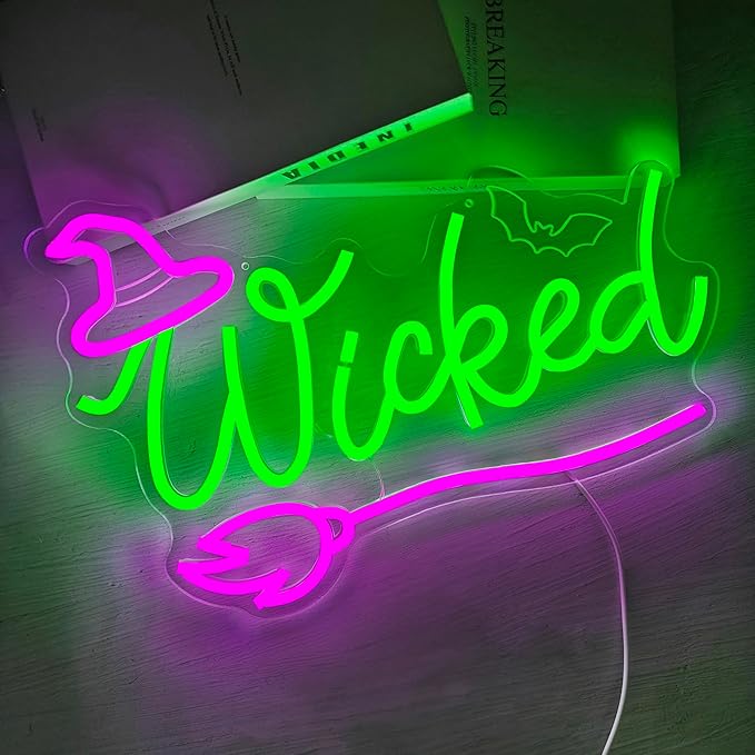 Witch Neon Sign Halloween Neon Lihts for Bedroom Movie LED Lights for Room Dimmable Green Light Up Sign for Halloween Party Musical Led Sign for Wall Art Decor Gifts for Witch Fans Lovers