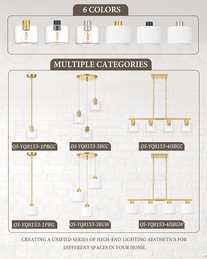 Brushed Gold Pendant Lights Kitchen Island 2 Pack, Modern Milk Glass Hanging Light Fixtures with Rods, Mini Kitchen Pendant Lighting Over Island for Sink Bathroom, OS-YQ8153-2PBG