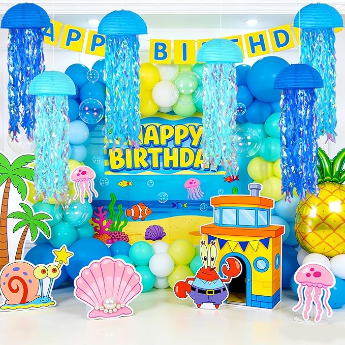 ADLKGG 10" Jellyfish Paper Lanterns Lamps - Gradient Blue Under the Sea Party Decorations for Mermaid Theme Birthday, Beach Baby Shower, Pre-Assembled Classroom & Ocean Decor, 6 PCS