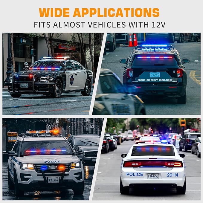 XRIDONSEN 35 inch Traffic Advisor Red Blue Police Lights 48 LED Emergency Strobe Light Bar Safety Hazard Warning Lights Front/Rear Window w/Display Controller for Law Enforcement Vehicles Trucks Car