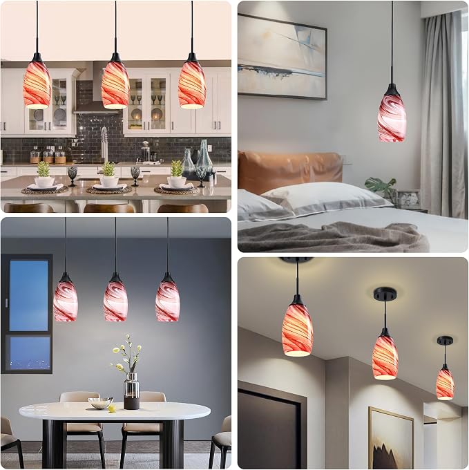 Viinew Mini Glass Pendant Light,Burgundy Marble Glass Hanging Light | 4.72" with Handblown Glass Oval Chadelier,1-Pack Glass Ceiling Pendant Light for Dining Room Kitchen Cafe Foyer
