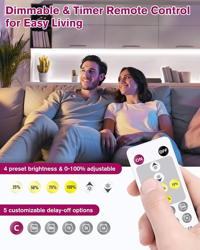 EMITEVER Cool White COB Strip Light Kit 5000K,16.4ft 2400LEDs,24V Dimmable | CRI 90+,305+LM/ft,ETL 48W power supply & remote included,UL listed Strip for living room,kitchen,under cabinet & shelving