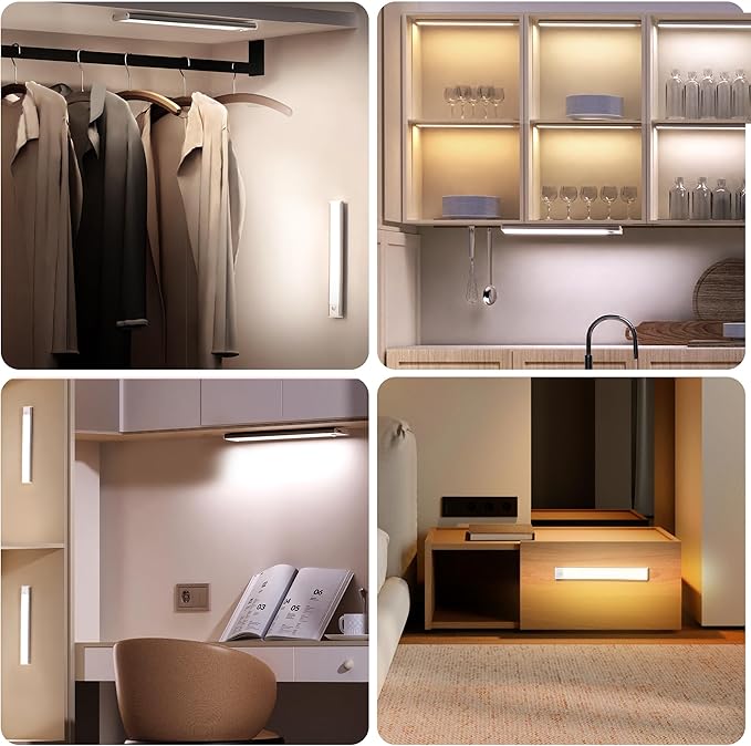 Under Cabinet Lighting,5 Pack Rechargeable Motion Sensor Light Indoor,3 Colors Dimmable,Magnetic Closet Lights Battery Operated,Under Counter Lights for Kitchen,Wardrobe, Hallway, Home