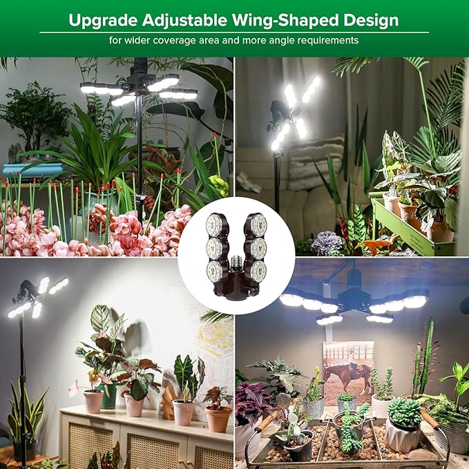 SANSI Grow Light for Indoor Plants, 80W 8000 Lumen High PPFD Full Spectrum Plant Light with Remote Timer, Dimmable, E26 Base, Folding Wings for Middle Large Plants Greenhouse